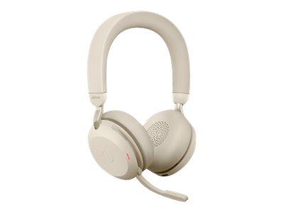 Jabra Evolve2 75 - Headset - on-ear - Bluetooth - wireless, wired - active noise canceling - USB-C - noise isolating - beige - Optimized for UC