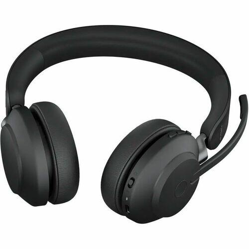 Jabra Evolve2 65 wireless stereo headset for Unified Communications, bundled with Link 390c USB-C dongle, in black. Designed for professional use with advanced noise isolation and all-day comfort.