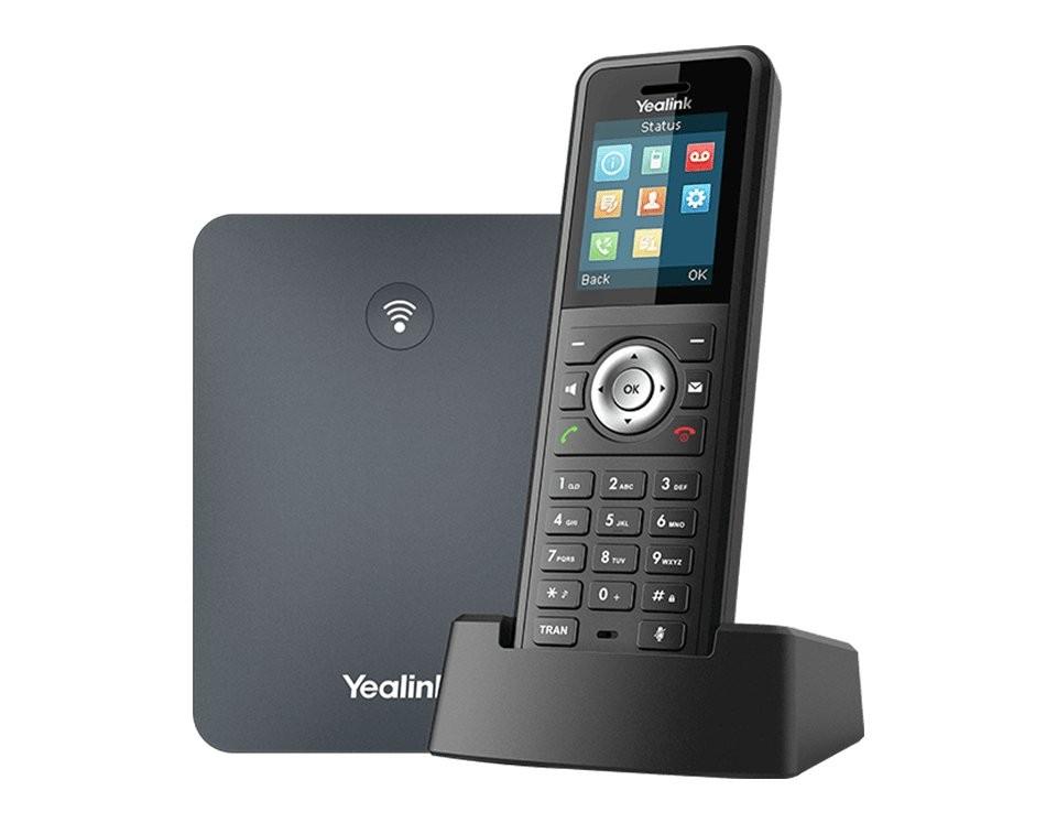 Yealink W79P DECT IP phone system pairs the IP67-rated ruggedized W59R handset with the W70B base station. Supports up to 10 SIP accounts, 20 simultaneous calls, and 10 handsets. Bluetooth, HD Opus audio, up to 28 hours talk time; built for harsh/rugged work environments.