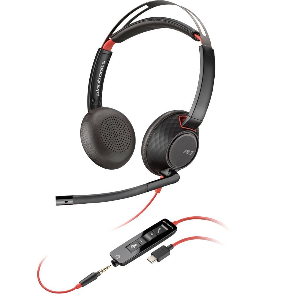 Wired stereo USB-C headset with 3.5mm plug and USB-C/A adapter. Noise-canceling microphone, in-line call controls, padded ear cushions for all-day comfort. Suited for PCs, smartphones, and tablets.