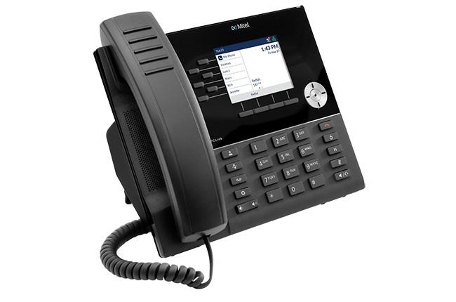 Entry-level Open SIP desk phone with built-in Wi-Fi (dual-band 802.11a/b/g/n) and Bluetooth 5.2, 3.5-inch color display, dual Gigabit Ethernet ports, and a powered USB 2.0 port. Supports Mitel PCLink and MobileLink for PC and mobile integration; compatible with third-party platforms such as RingCentral, 8x8, and Zoom.