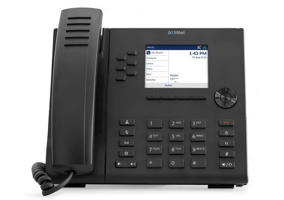 Entry-level Open SIP desk phone with a 3.5-inch color display, 6 programmable softkeys, USB-A and RJ9 wired headset support, and dual Gigabit Ethernet ports with Class 2 PoE. Delivers wideband HD audio on handset and speakerphone; not intended for use with the MiVoice platform.