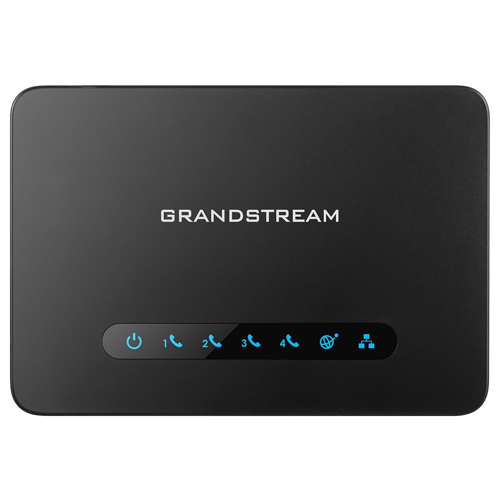 4-port FXS analog telephone adapter with an integrated Gigabit NAT router, connecting up to four analog phones or fax machines to a VoIP network.